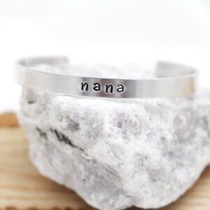Nana - Hand Stamped Anodized Aluminum Bangle - Adjustable